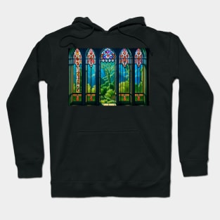 Stained Glass Window Overlooking Nature Scene Hoodie